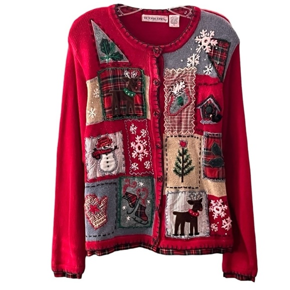 Victoria Jones Sweaters - Victoria Jones Vintage multi-color button front plaid hem and sleeves cardigan